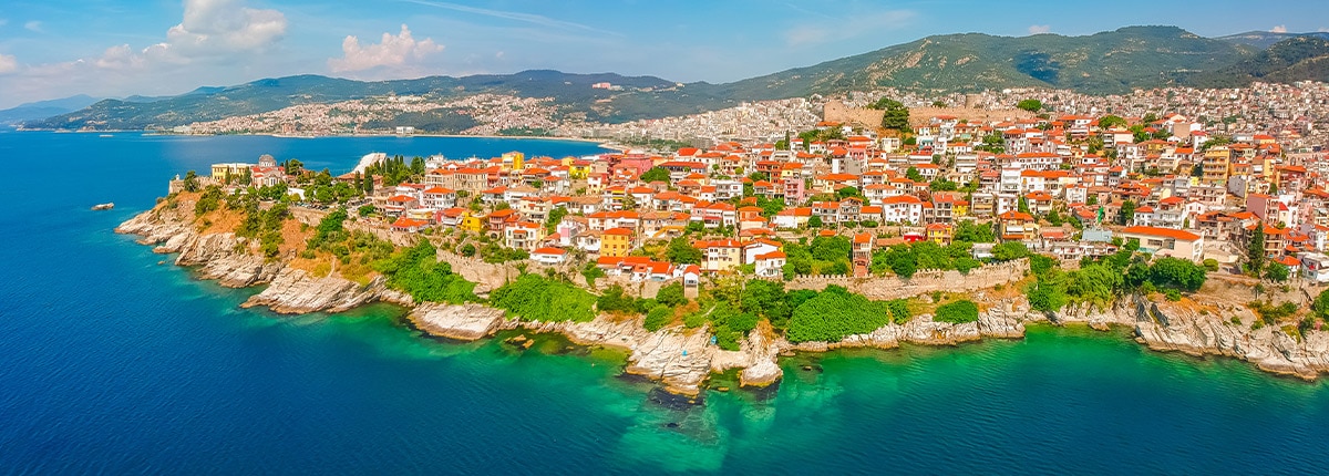 a city is located off the coast of kavala