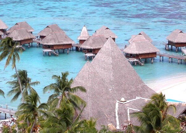 Beach huts in Moorea, French Polynesia