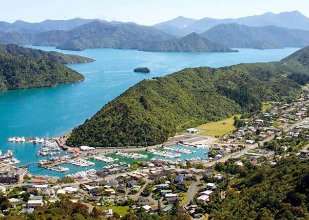 Aerial view of Picton, New Zealand