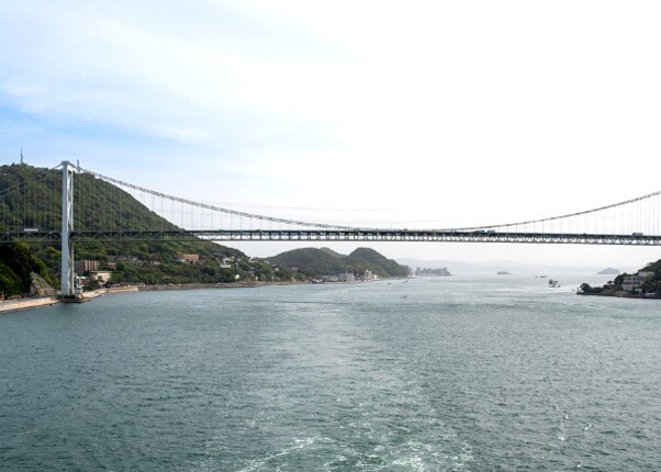 view of the kanmon bridge over the kanmon strait in japan