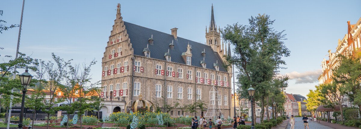 European-style architecture and landscaped gardens in Sasebo, Japan.