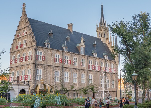 European-style architecture and landscaped gardens in Sasebo, Japan.