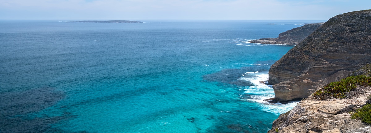 view of the ocean and rocky sea coast in port lincoln australia