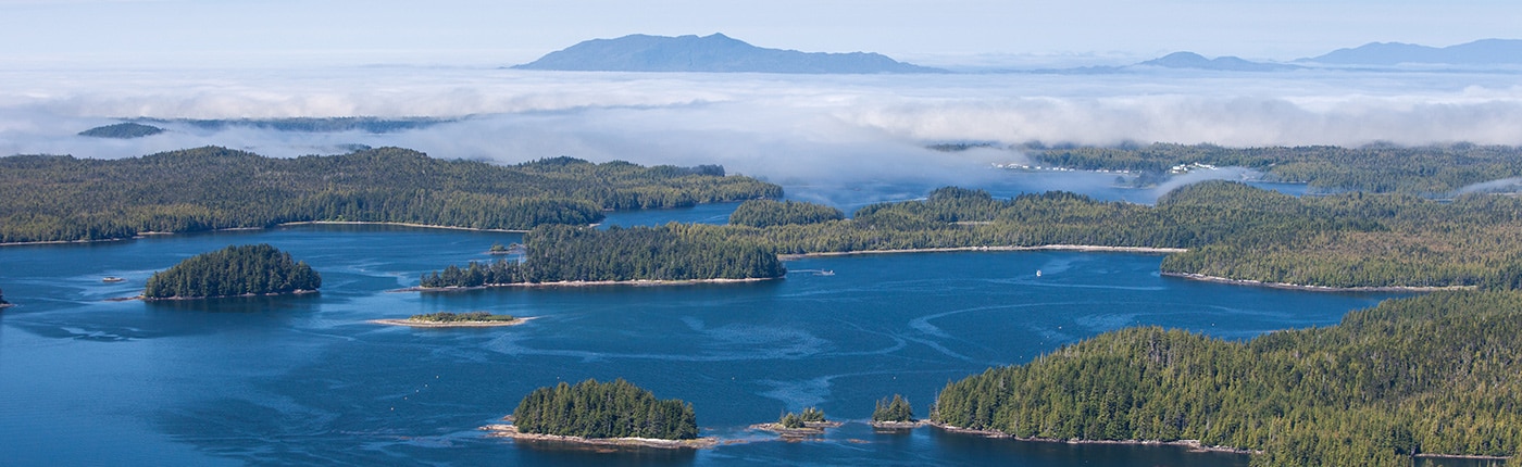 aerial view of the islands on the north coast by prince rupert, canada