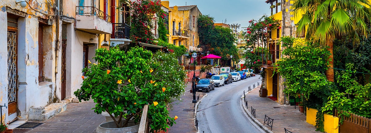 view of an old city street in chania