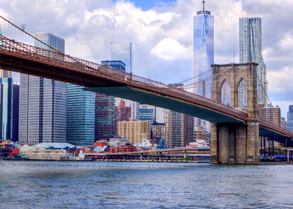 view the statue of liberty and brooklyn bridge in nyc