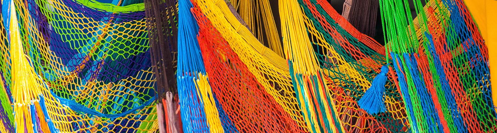 Close-up shot of colorful hammocks in Progreso, Yucatan