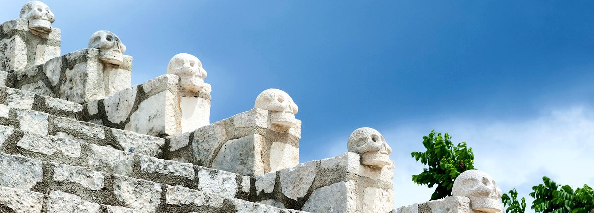 skull banister at xcaret in mexico