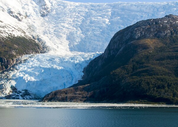 landscape of beautiful mountains, glaciers and waterfall