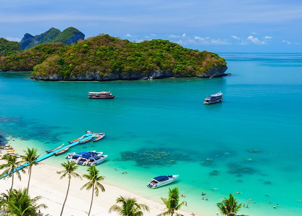 small lush green islands are located off the coast of koh samui