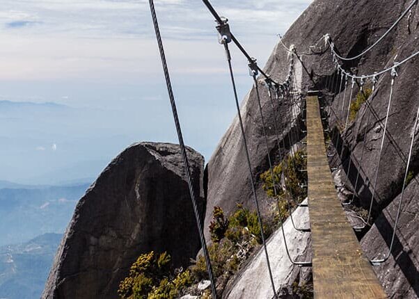 hanging bridge on side of mount kinabalu