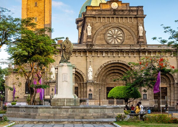 beautiful view of the facade of manila cathedral in manila, philippines  