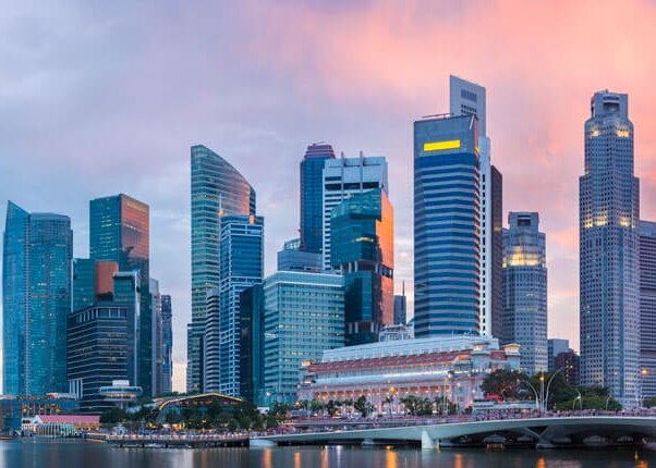 skyline at sunset in singapore