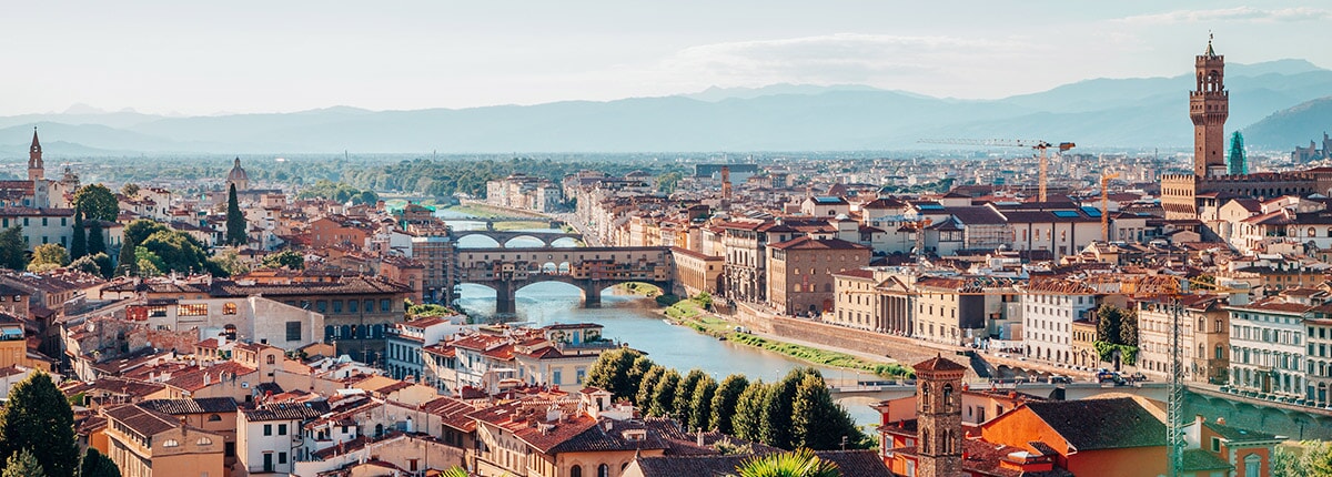 aerial view of florence, italy and the ponte vecchio bridge
