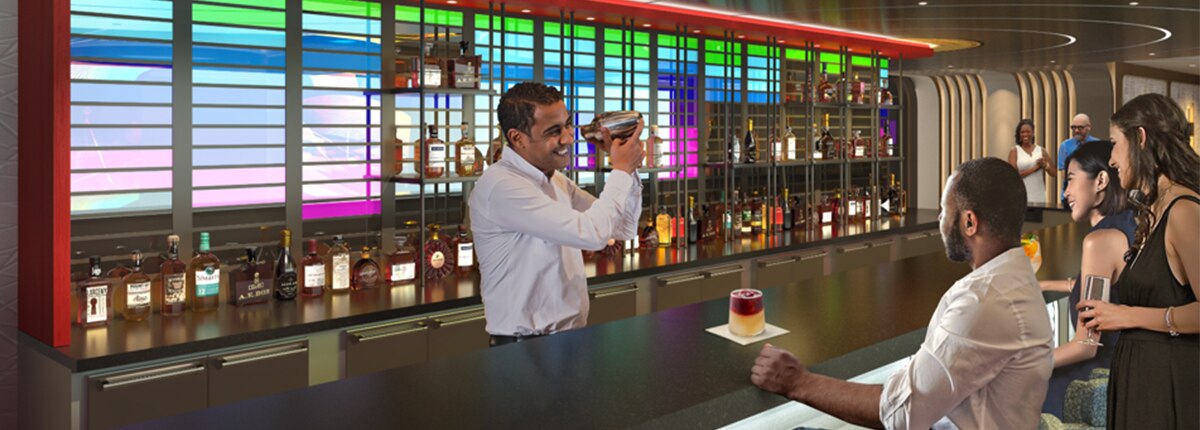 a bar tender serves drinks at the mix bar onboard carnival festivale