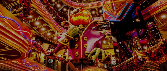 patch the pumpkin pirate in the atrium onboard a carnival cruise ship