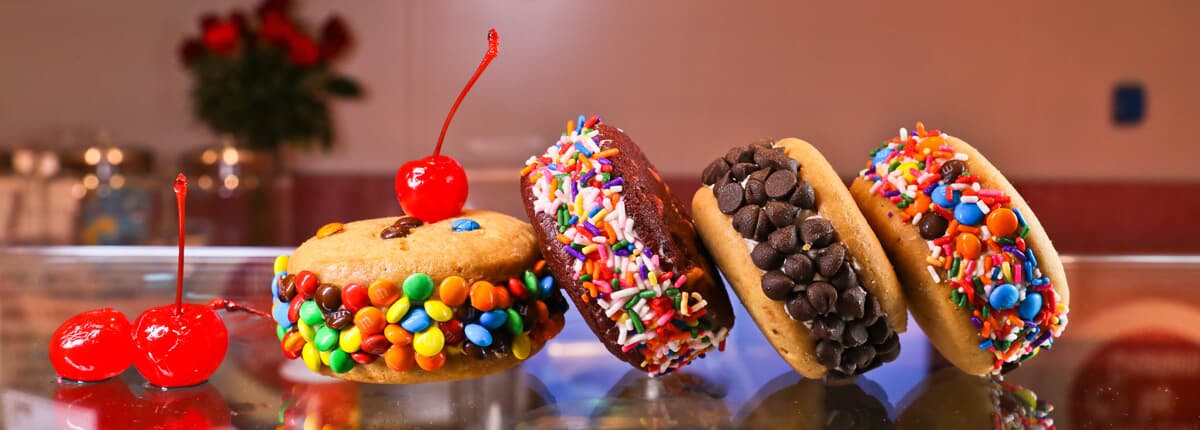 assorted ice cream cookie sandwiches from cherry on top