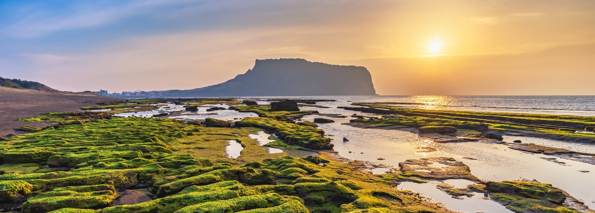 view of a beautiful sunrise in jeju south korea