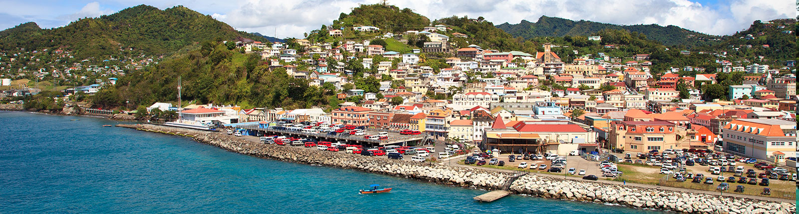 Aerial view of the ocean front town in Grenada