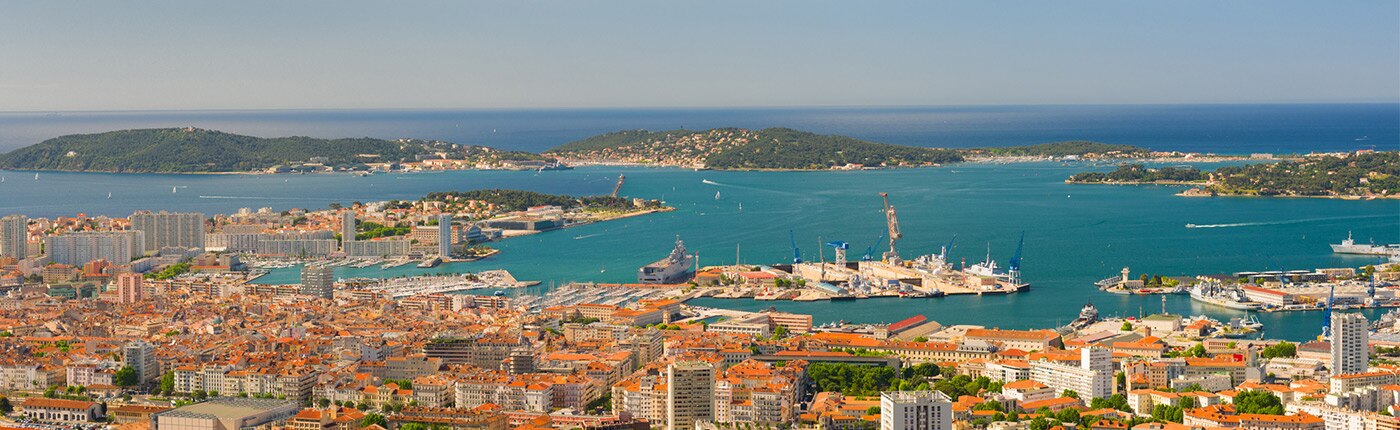 aerial view of toulon, france on a bright day