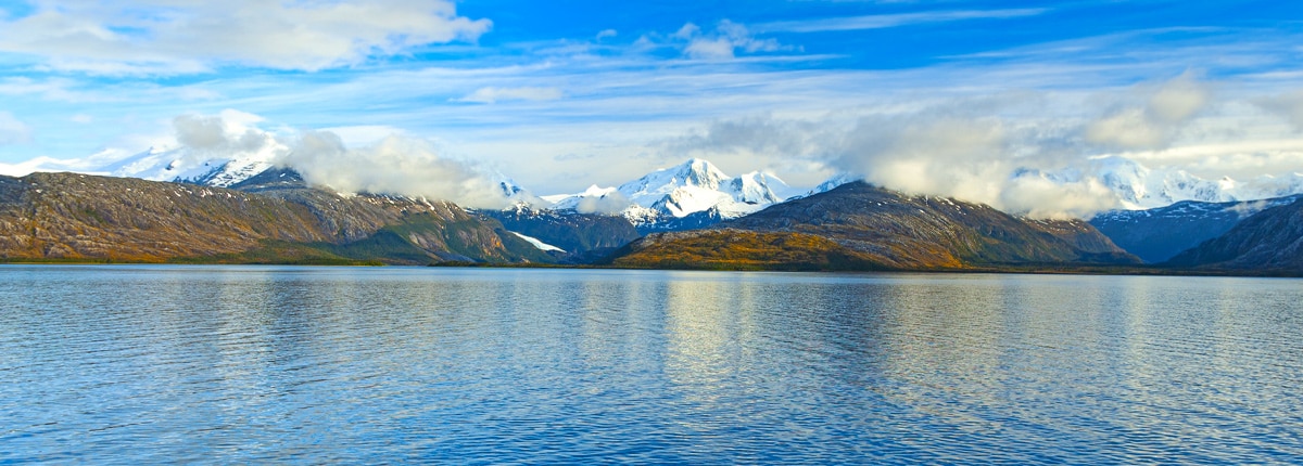 view of the glaciers and mountains of the natural passage of the darwin channel