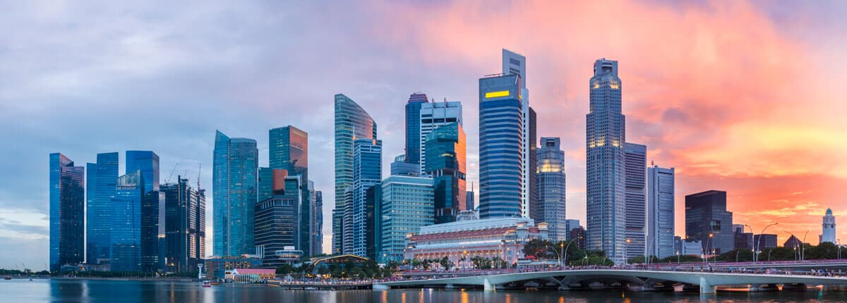 skyline at sunset in singapore
