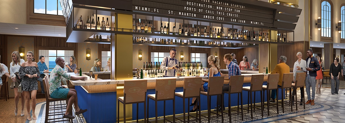 digital rendering of guests enjoying cocktails at the latitudes bar during the day