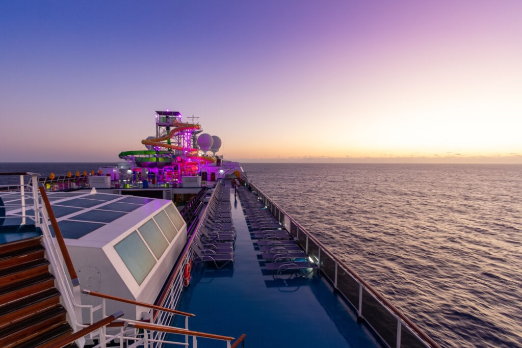 A view of from the cruise at sunset.