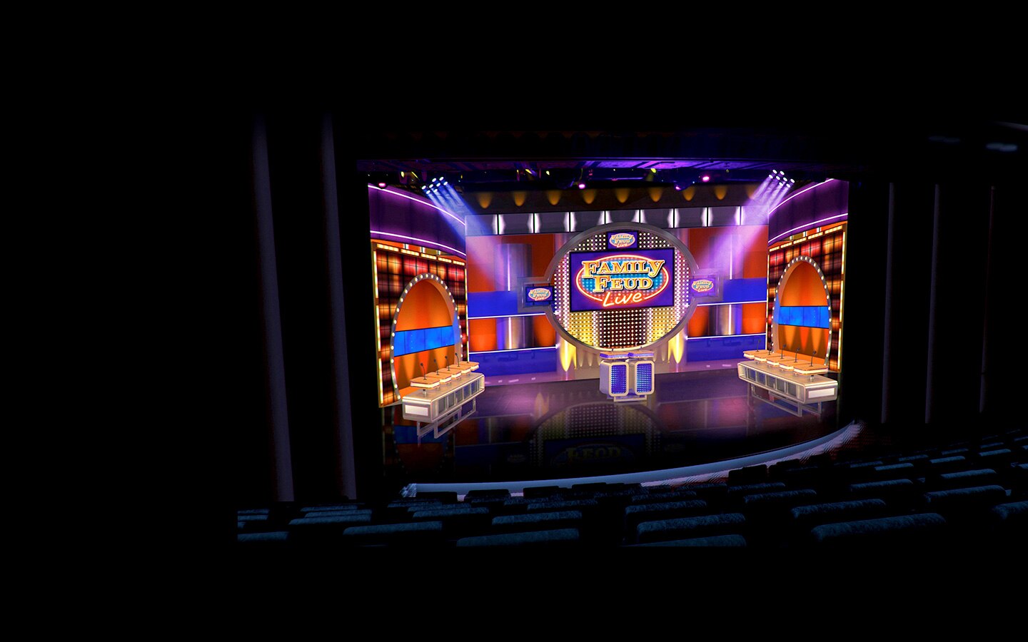 view of family feud live stage on mardi gras