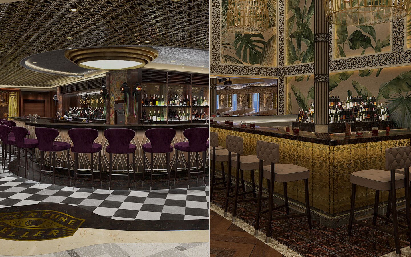 view of the fortune teller and brass magnolia bars in the french quarter zone on mardi gras